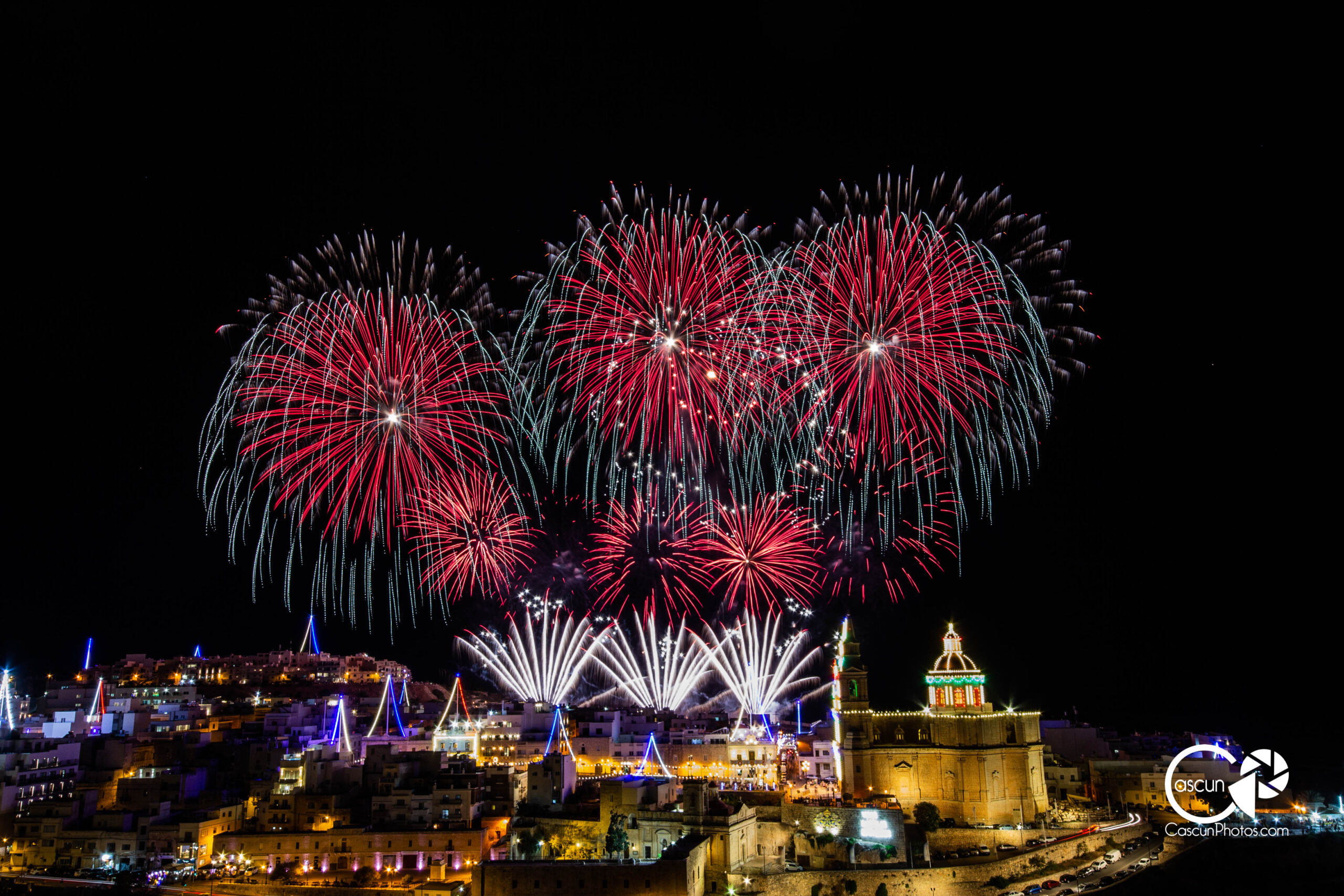 Fireworks Over Mellieha Church and Village during Feast